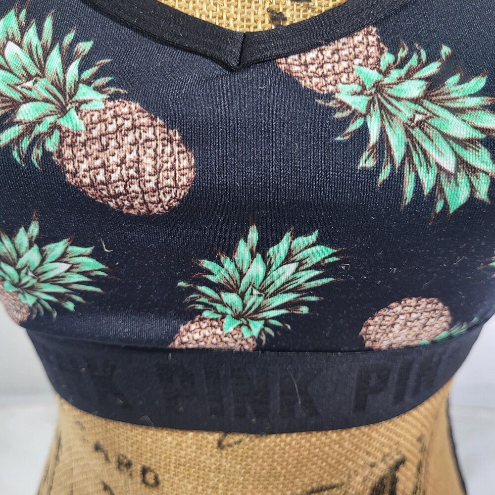 PINK Victorias Secret  Pineapple Black Sports Bra Womens Size S